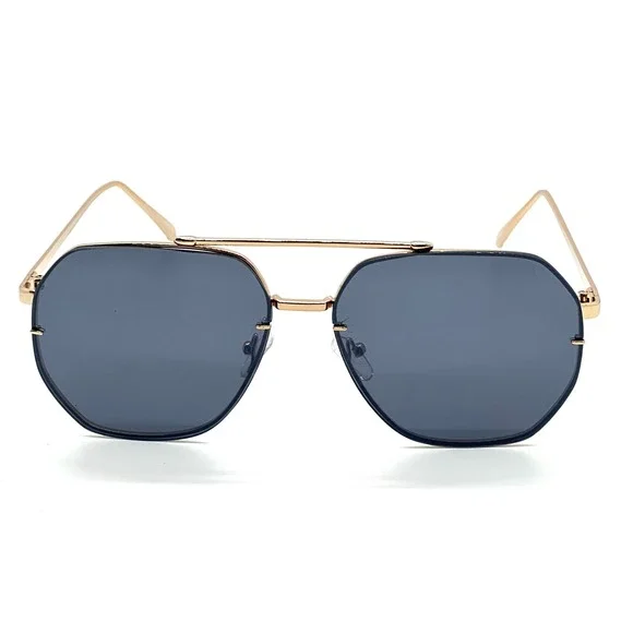 Sunglasses Flat Top Fashion Forward Gold UV400 Protection Dark Black Lens Women - Picture 6 of 10